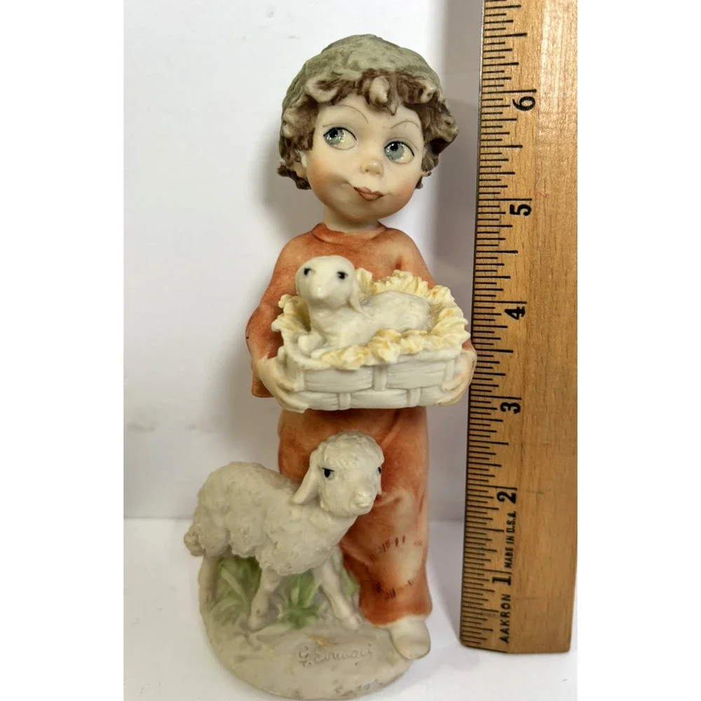 Giuseppe Armani Signed Boy Figurine Sheep Florence Italy Resin 6.5